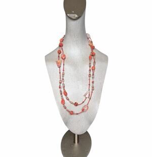 Handcrafted Modern Multi-Color Orange Marble Glass Bead Necklace